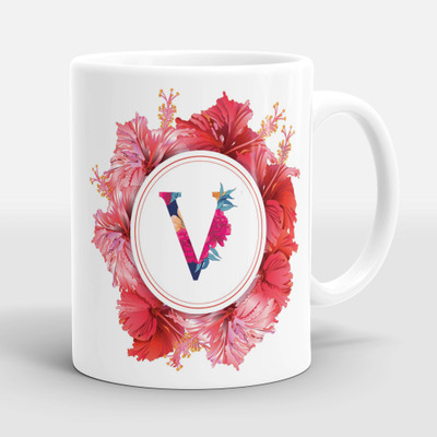 Sublikraft Alphabet V Multi Color Printed Ceramic Coffee Mug(330 ml)