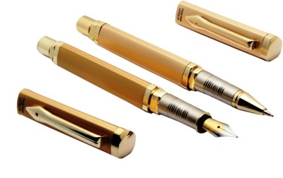 Ledos Set Of 2 Picasso 18 CT Gold Plated Fountain & Ballpoint Pen Unique Triangular Body New Pen Gift Set(Pack of 2, Gold)