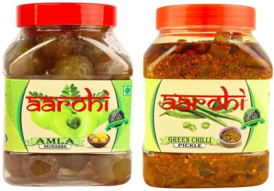 Aarohi Combo of Homemade Natural Organic Dry Amla Murabba 1 Kg & Green Chilli Pickle Hari Mirch Ka Achar 1 Kg Amla, Green Chilli Pickle(2 x 1 kg)