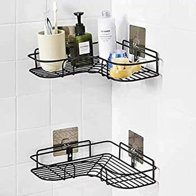 shopzone Stainless Steel Self-Adhesive Metal Steel Wall Shelf(Number of Shelves - 2, Black)