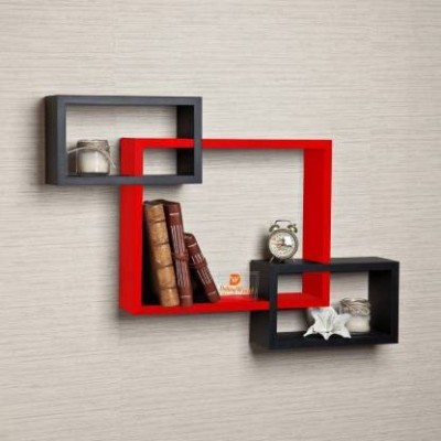 OnlineCraft ch2735 wooden wall shelf 3 attach ( red, black) Wooden Wall Shelf(Number of Shelves - 3, Red, Black)
