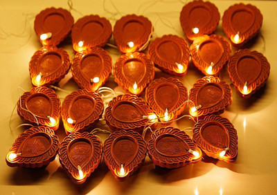 Fiesta Diya Lighting for Diwali Decoration String Lights 21 LED Diya/Candle Light for Home dcor electrical light Candle(Brown, Pack of 21)
