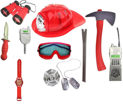 Krypton Kids Fireman Gear Firefighter Costume Role Play Dress Up Toy Set with Helmet and Starter Accessories, 11 Piece