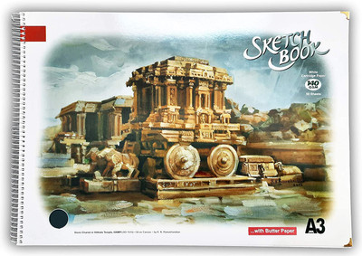 LRS Sketch Book A3 Size - 50 Sheets - Spiral Bound - 140 GSM Natural Cartridge Paper with Butter Paper Sketch Pad(50 Sheets)