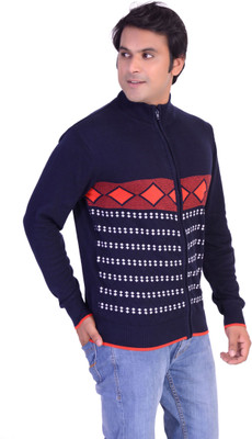 Joe Hazel Geometric Print Turtle Neck Casual Men Multicolor Sweater