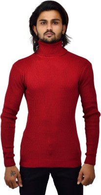 BAGHADBILLO Solid Turtle Neck Casual Men Maroon Sweater