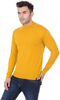Joe Hazel Solid High Neck Casual Men Yellow Sweater