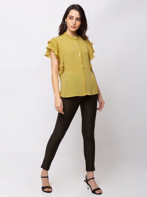 SHECZZAR Party Bell Sleeve Solid Women Yellow Top