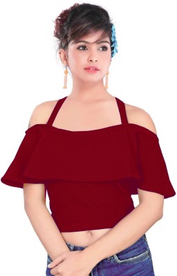 MANTRA DESIGNER Casual Sleeveless Solid Women Maroon Top