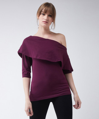 Miss Chase Casual 3/4 Sleeve Solid Women Purple Top
