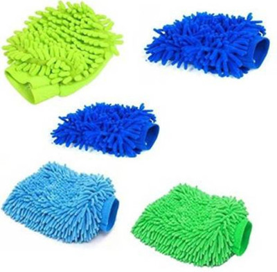 FOZIA Microfiber Vehicle Washing  Hand Glove(Pack Of 5)