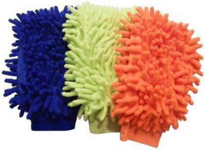 FOZIA Microfiber Vehicle Washing  Hand Glove(Pack Of 3)