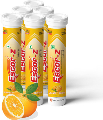 ESCOR-Z Effervescent Vitamin C,Orange Flavour,Pack of 6(6 x 20 Tablets)