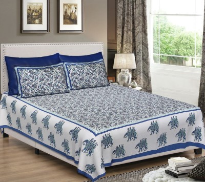 Sonal Textiles 250 TC Cotton Double Animal Flat Bedsheet(Pack of 1, Blue)