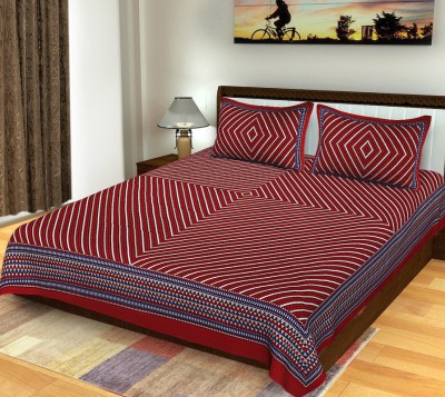 Sonal Textiles 250 TC Cotton Queen Printed Flat Bedsheet(Pack of 1, Red)