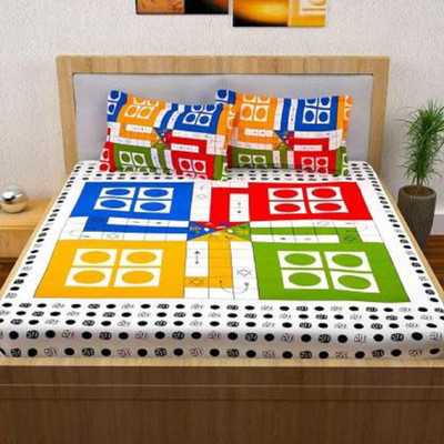 DHAYAL TEXTILES 180 TC Cotton Double 3D Printed Flat Bedsheet(Pack of 1, Multicolor)
