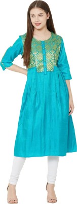 gia Women Printed Flared Kurta(Light Blue)