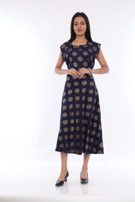 Tejal Textile Women Printed Flared Kurta(Dark Blue)