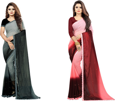 Fashion Day Self Design Bollywood Georgette Saree(Pack of 2, Pink, Grey)