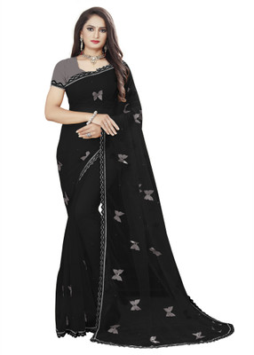 Fashion Day Self Design Bollywood Net Saree(Black)
