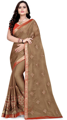 Arriva Fab Embroidered Bollywood Chiffon Saree(Brown)