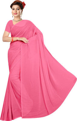 Sidhidata Dyed, Solid/Plain Daily Wear Georgette Saree(Pink)