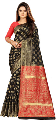 Aardiva Woven, Embellished Banarasi Pure Silk Saree(Black)