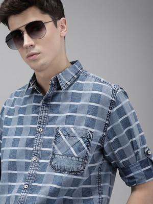 Roadster Men Checkered Casual Blue Shirt