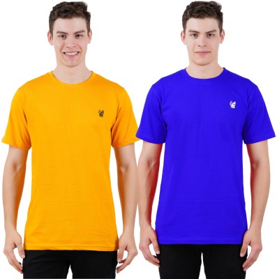 Just Live Fashion Solid Men Round Neck Gold, Blue T-Shirt