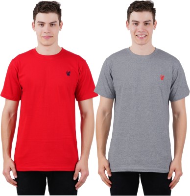 Just Live Fashion Solid Men Round Neck Silver, Red T-Shirt