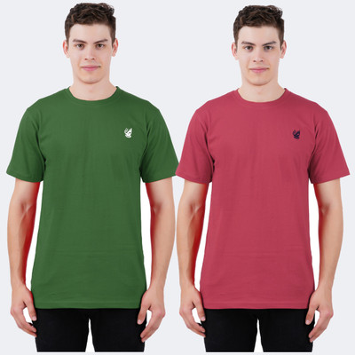 OFFENDERS Solid Men Round Neck Dark Green, Maroon T-Shirt