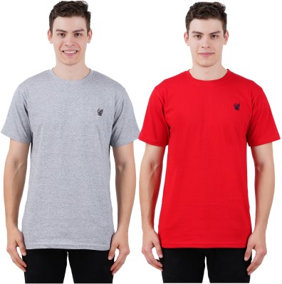 OFFENDERS Solid Men Round Neck Red, Grey T-Shirt