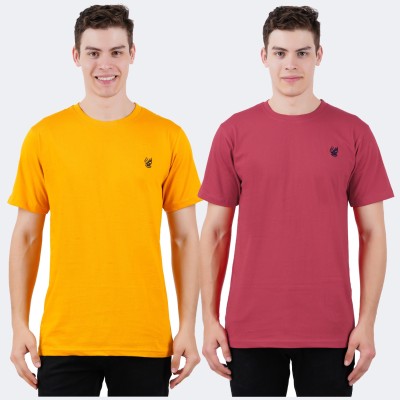 Just Live Fashion Solid Men Round Neck Gold, Maroon T-Shirt