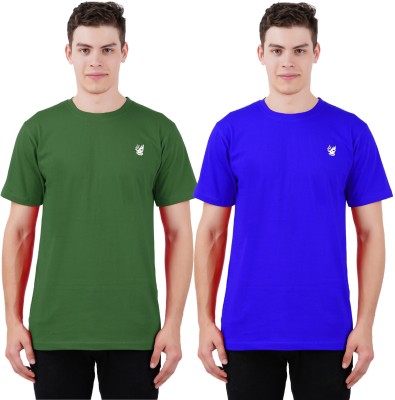 Just Live Fashion Solid Men Round Neck Dark Green, Blue T-Shirt