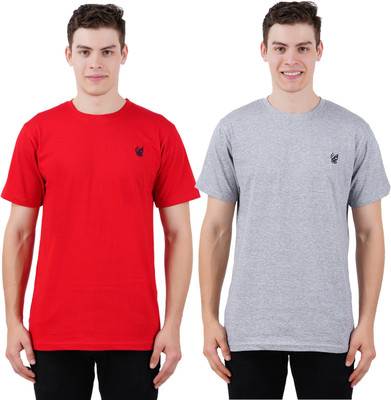 OFFENDERS Solid Men Round Neck Red, Grey T-Shirt
