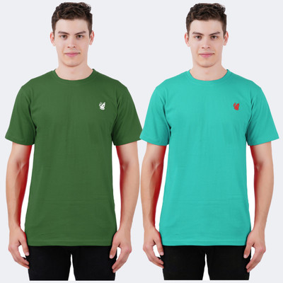 OFFENDERS Solid Men Round Neck Dark Green, Light Green T-Shirt