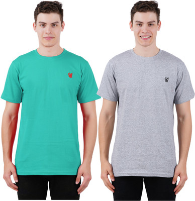 OFFENDERS Solid Men Round Neck Grey, Light Green T-Shirt