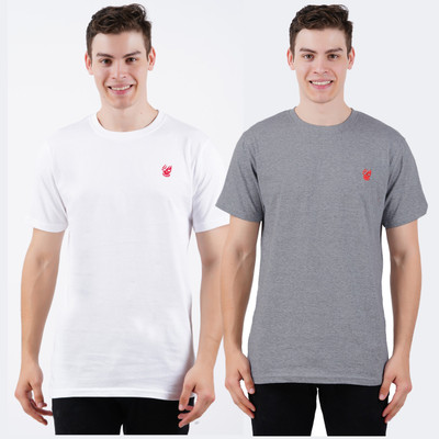 OFFENDERS Solid Men Round Neck Silver, White T-Shirt