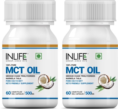 INLIFE Pure MCT Oil C8 C10 Keto Diet Friendly Advanced Product, 500mg - 60 Veg Caps(2 Pack)(Pack of 2)