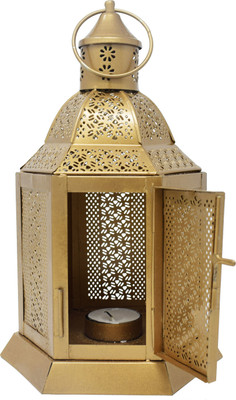 Hashcart Hexagonal Shape Traditional Tealight Holder / Table Decorative Candle Holders Iron 1 - Cup Tealight Holder(Gold, Pack of 1)