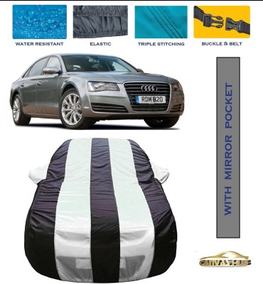 CANVAS HUB Car Cover For Audi S8 (With Mirror Pockets)(White, Blue)