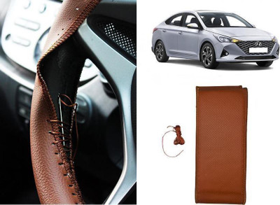 arneja trading company Hand Stiched Steering Cover For Hyundai Verna(Tan, Leatherite)