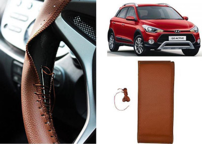 arneja trading company Hand Stiched Steering Cover For Hyundai i20(Tan, Leatherite)