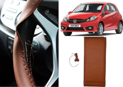 arneja trading company Hand Stiched Steering Cover For Honda Brio(Tan, Leatherite)