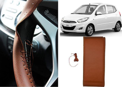 arneja trading company Hand Stiched Steering Cover For Hyundai i10(Tan, Leatherite)