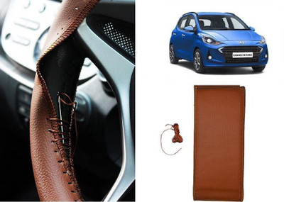 arneja trading company Hand Stiched Steering Cover For Hyundai i10(Tan, Leatherite)
