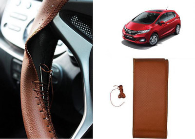 arneja trading company Hand Stiched Steering Cover For Honda Jazz(Tan, Leatherite)