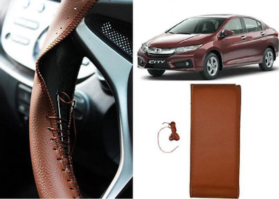 arneja trading company Hand Stiched Steering Cover For Honda City(Tan, Leatherite)