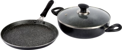 Ethical MASTREO.Series Non-Stick Iduction Base Kadahi & Dosa Tawa combo/ 3 Pcs Cookware Set with Glass Lid. Induction Bottom Non-Stick Coated Cookware Set(Aluminium, 3 - Piece)