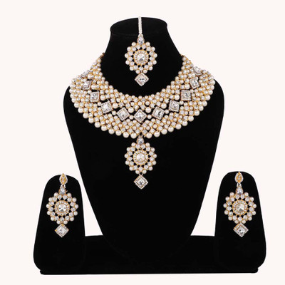 JaiShree Jewels Alloy Gold-plated White Jewellery Set(Pack of 1)